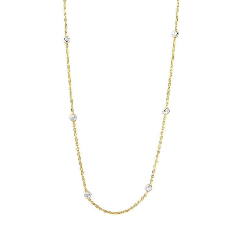 Silver 925 Diamond Cut Beaded Two-Tone Gold Plated Italian Necklace - ITN00109GP