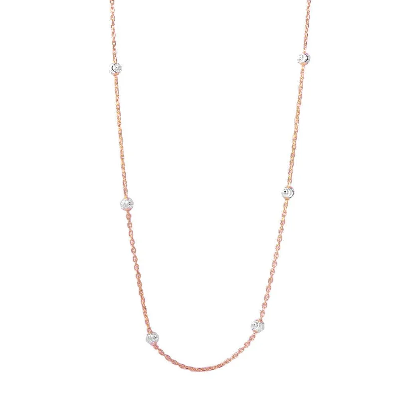 Silver 925 Diamond Cut Beaded Two-Tone Rose Gold Plated Italian Necklace - ITN00109RGP