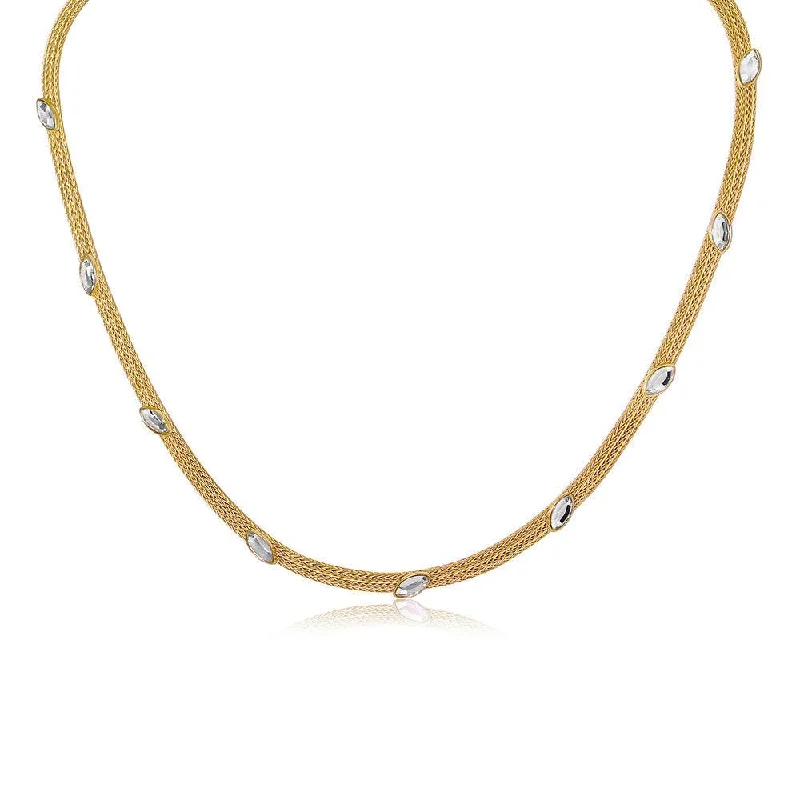 Silver 925 Gold Plated Italian Necklace with Marquise Stone Crystals - ECN00009Y