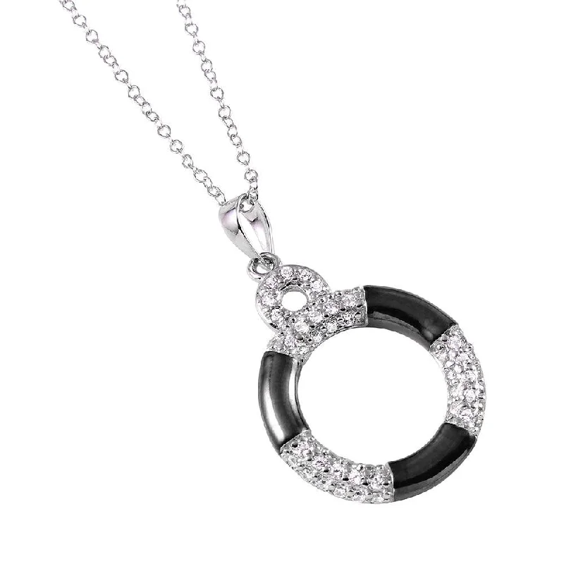 Silver 925 Rhodium Lifebuoy Necklace with CZ - BGP00918