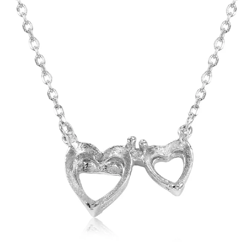 Silver 925 Rhodium Plated 2 Hearts Mounting Necklace - BGP01084