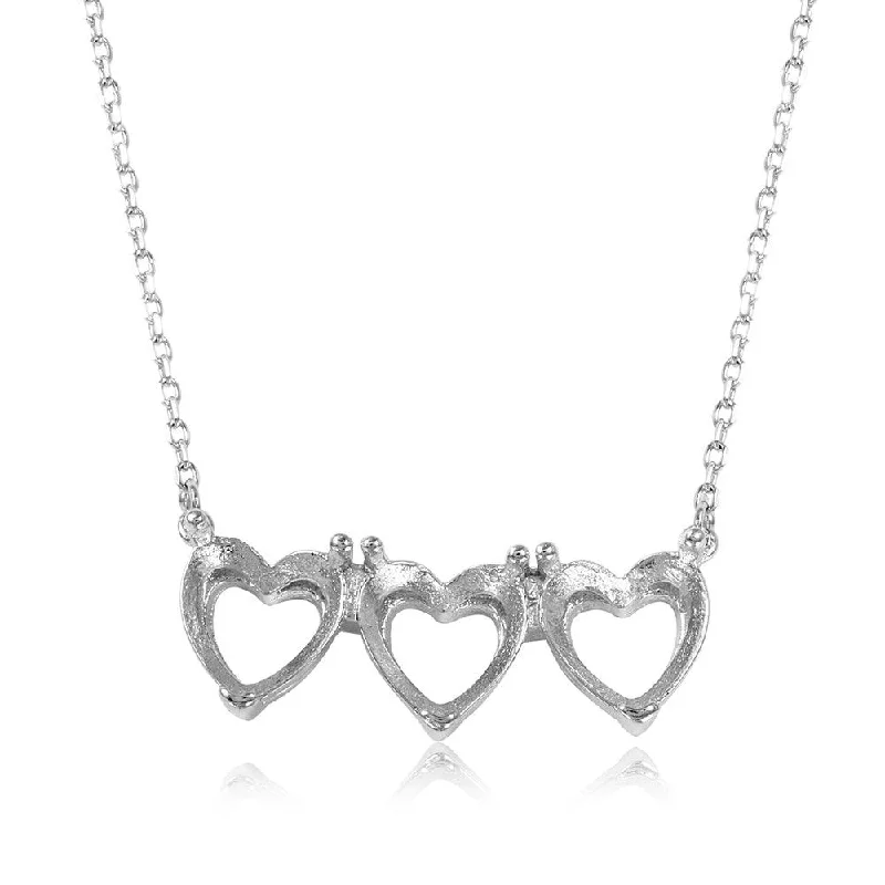 Silver 925 Rhodium Plated 3 Hearts Mounting Necklace - BGP01083