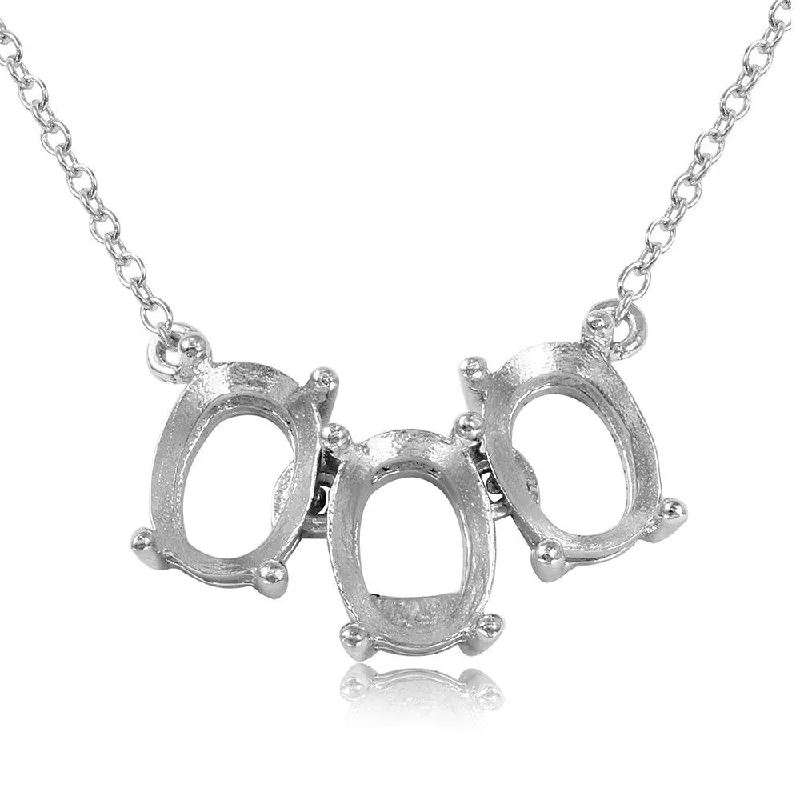 Silver 925 Rhodium Plated 3 Oval Mounting Necklace - BGP01012