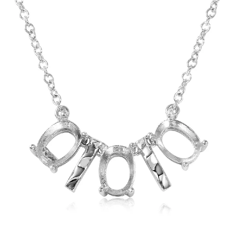 Silver 925 Rhodium Plated 3 Oval Mountings with 2 Bars Necklace - BGP01011