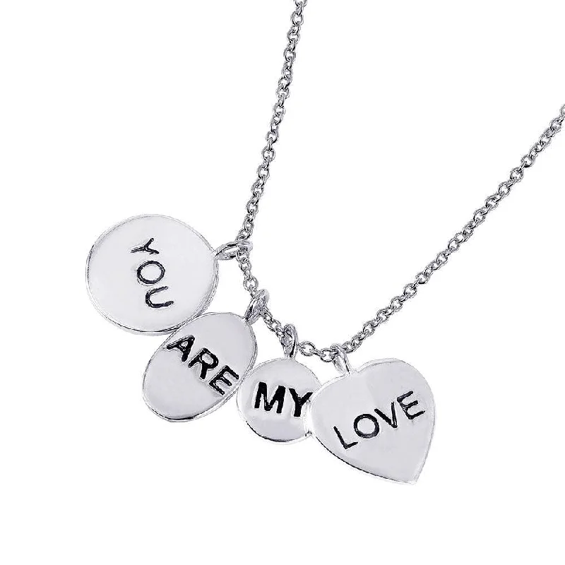 Silver 925 Rhodium Plated 4 Engravable Disc You Are My Love Necklace - STP01501