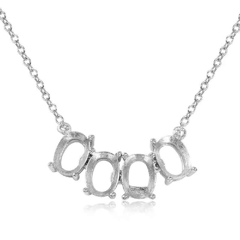 Silver 925 Rhodium Plated 4 Oval Mounting Necklace - BGP01015