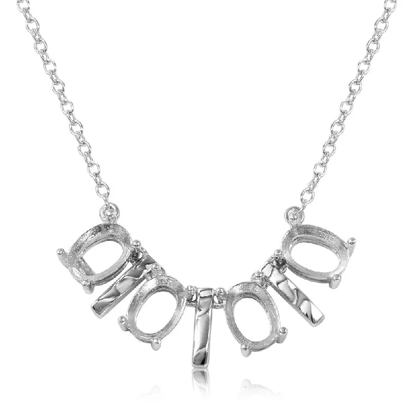 Silver 925 Rhodium Plated 4 Oval Mounting with Bars Necklace - BGP01014