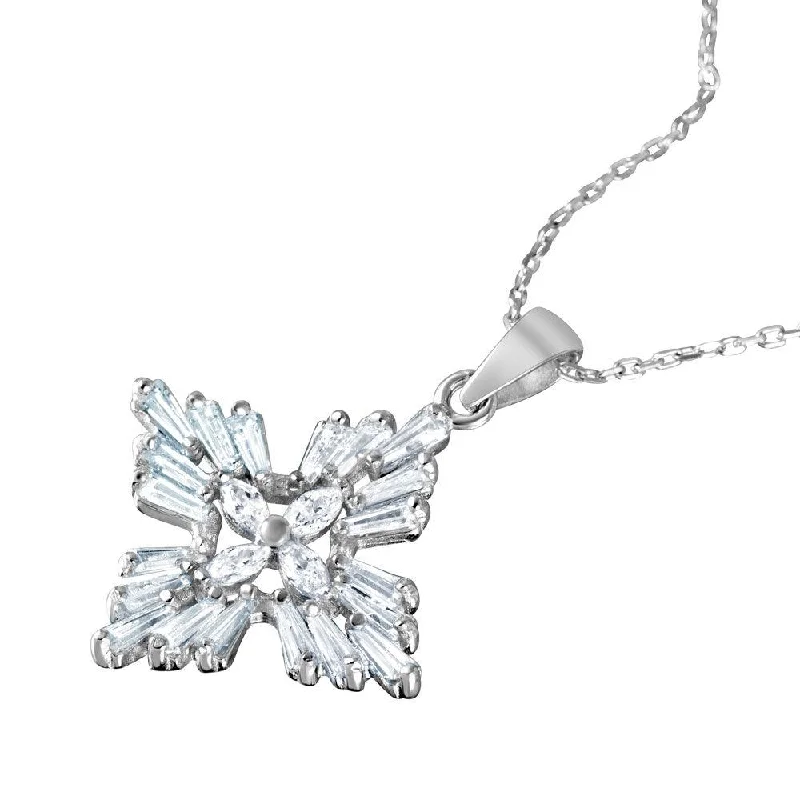 Silver 925 Rhodium Plated Baguette and Marquise CZ Cross Pendant Necklace - BGP01045