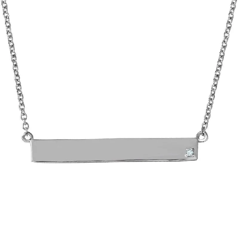 Silver 925 Rhodium Plated Bar Necklace with Diamond - STP01476RH