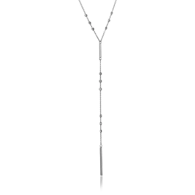 Silver 925 Rhodium Plated Beaded Necklace With A Drop Tag - ARN00013RH