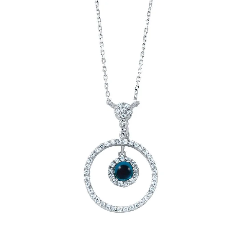 Silver 925 Rhodium Plated CZ Circular Evil Eye Pendant Necklace - BGP00313