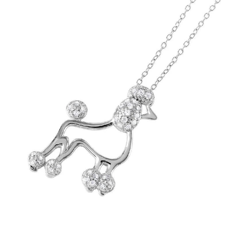 Silver 925 Rhodium Plated CZ French Poodle Charm Necklace - BGP01036