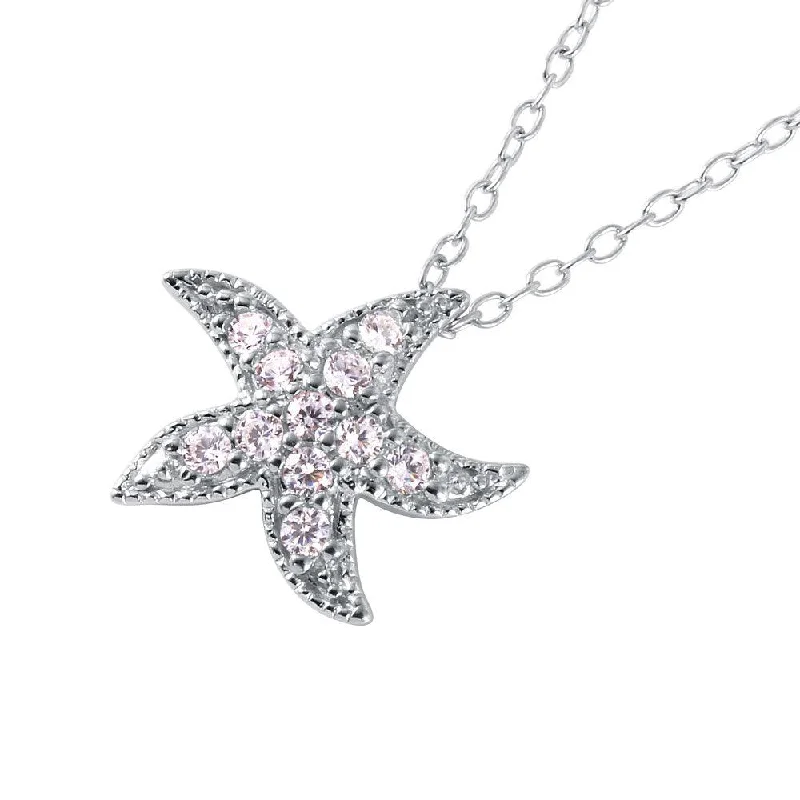 Silver 925 Rhodium Plated CZ Starfish Pendant Necklace - BGP01039