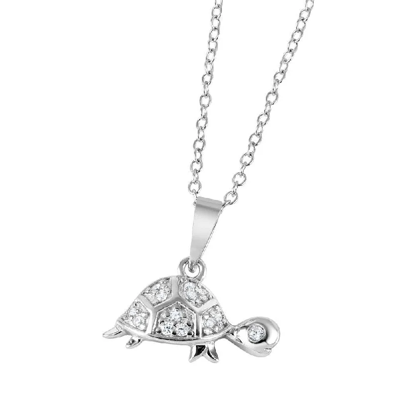 Silver 925 Rhodium Plated CZ Turtle Charm Necklace - BGP01038