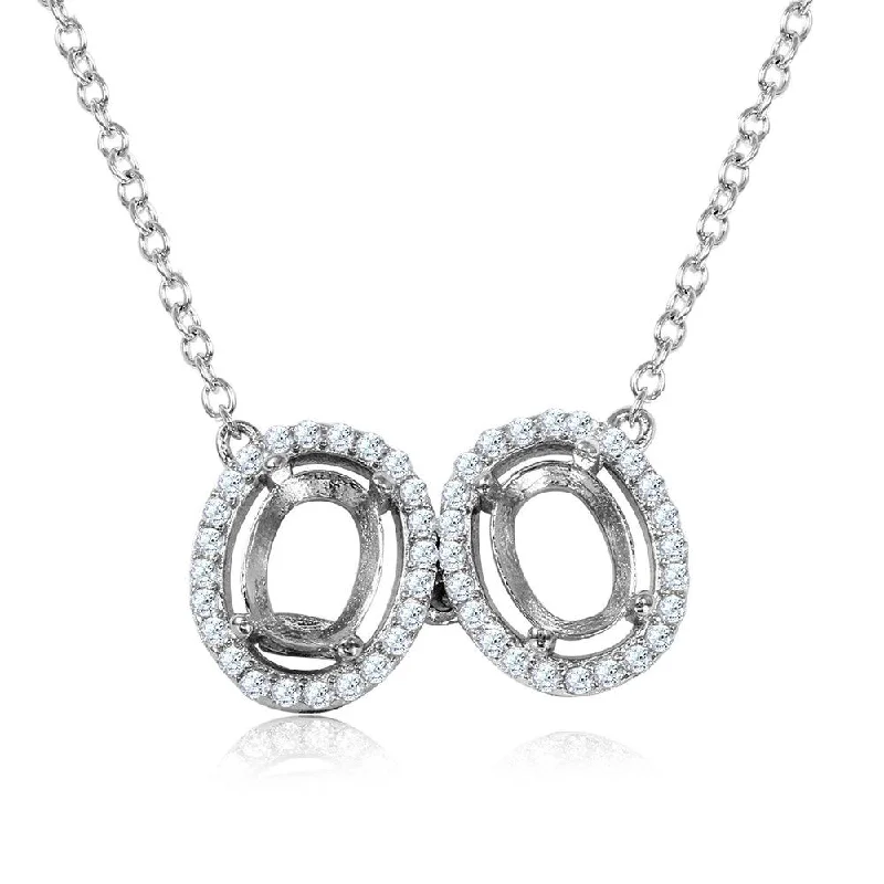 Silver 925 Rhodium Plated Double Halo Mounting Necklace - BGP01010