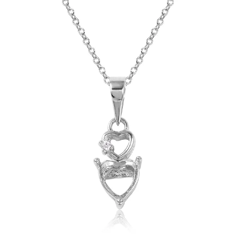 Silver 925 Rhodium Plated Double Heart Mounting Necklace - BGP01063