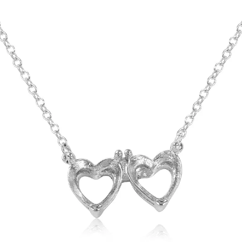 Silver 925 Rhodium Plated Double Heart Mounting Necklace - BGP01082