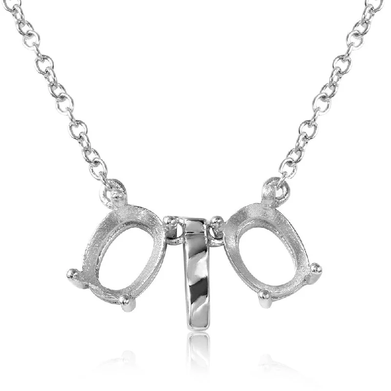 Silver 925 Rhodium Plated Double Oval Mounting with Bar Necklace - BGP01008