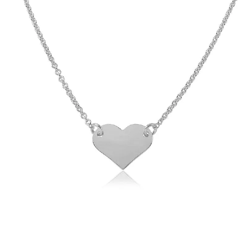 Silver 925 Rhodium Plated High Polished Heart Necklace - DIN00044RH