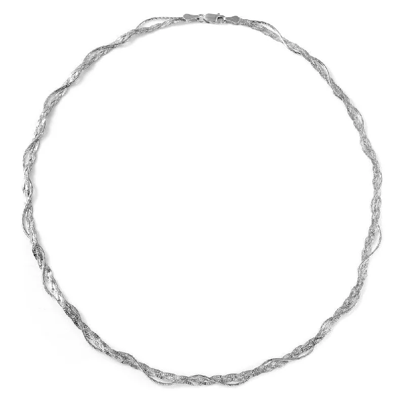 Silver 925 Rhodium Plated Italian Entangling Braid Necklace - DIN00003RH