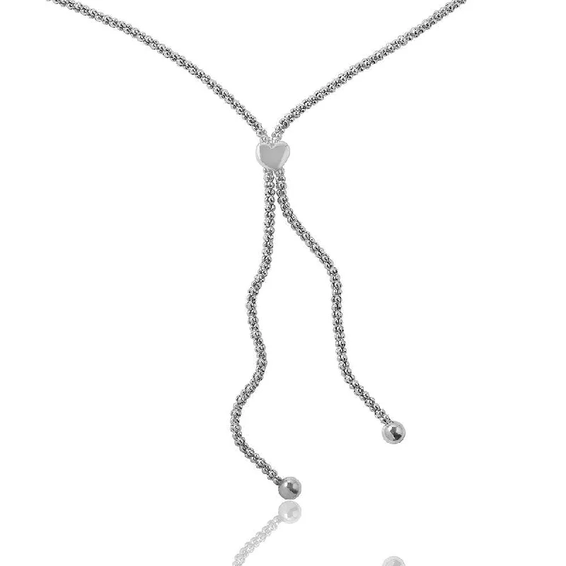 Silver 925 Rhodium Plated Lariat Heart Italian Necklace - ARN00005