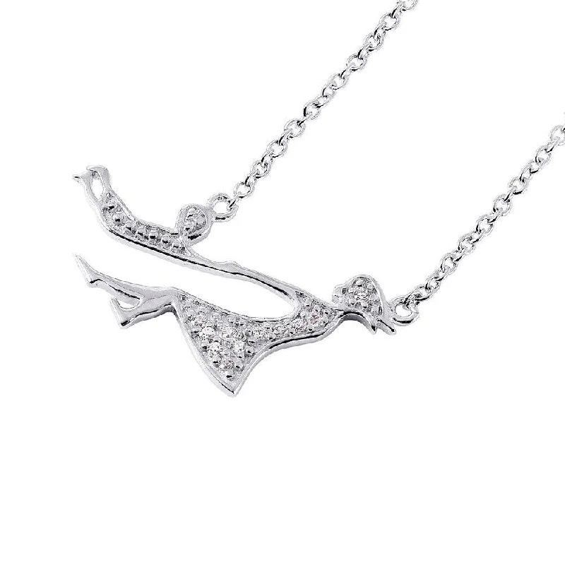 Silver 925 Rhodium Plated Mother and Child CZ Necklace - STP01477