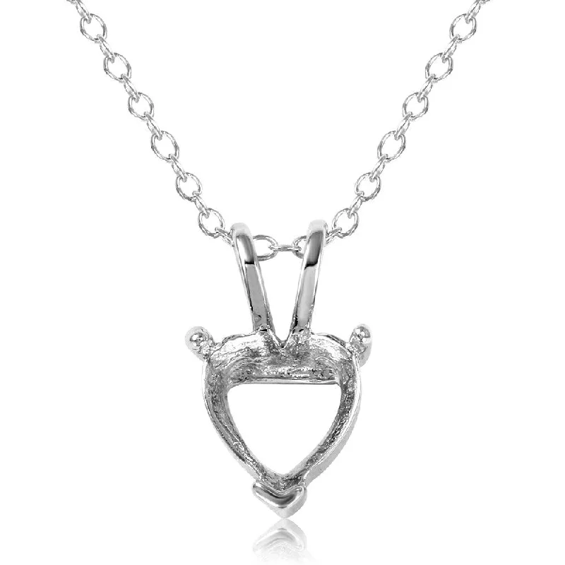 Silver 925 Rhodium Plated Mounting Heart Necklace - BGP01059