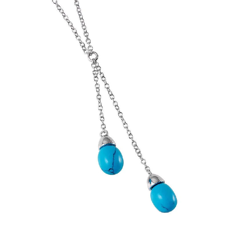 Silver 925 Rhodium Plated Oval Turquoise Necklace - BGP00945