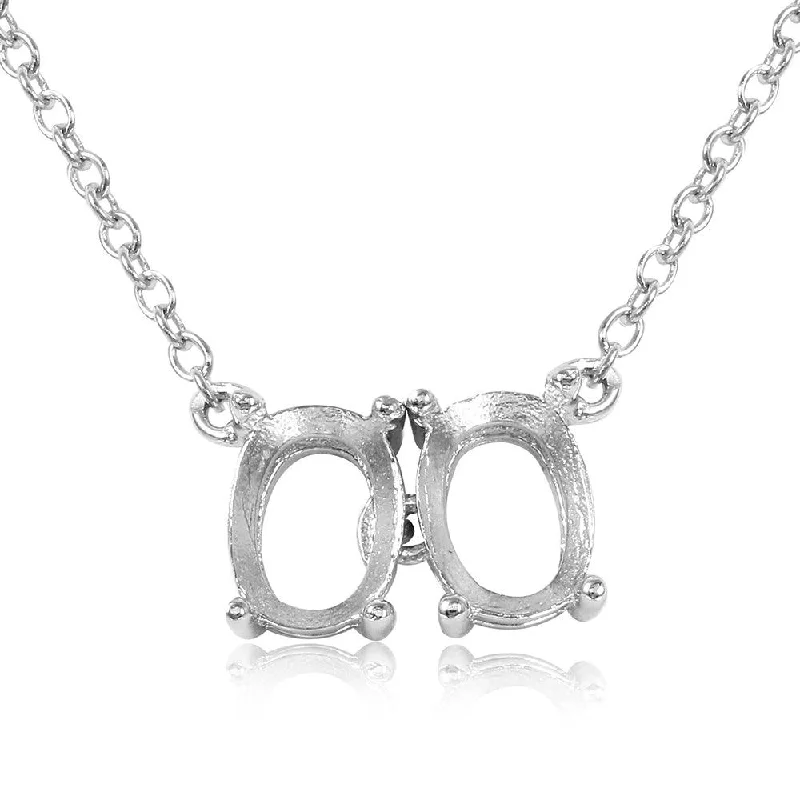 Silver 925 Rhodium Plated Personalized 2 Oval Mounting Necklace - BGP01009