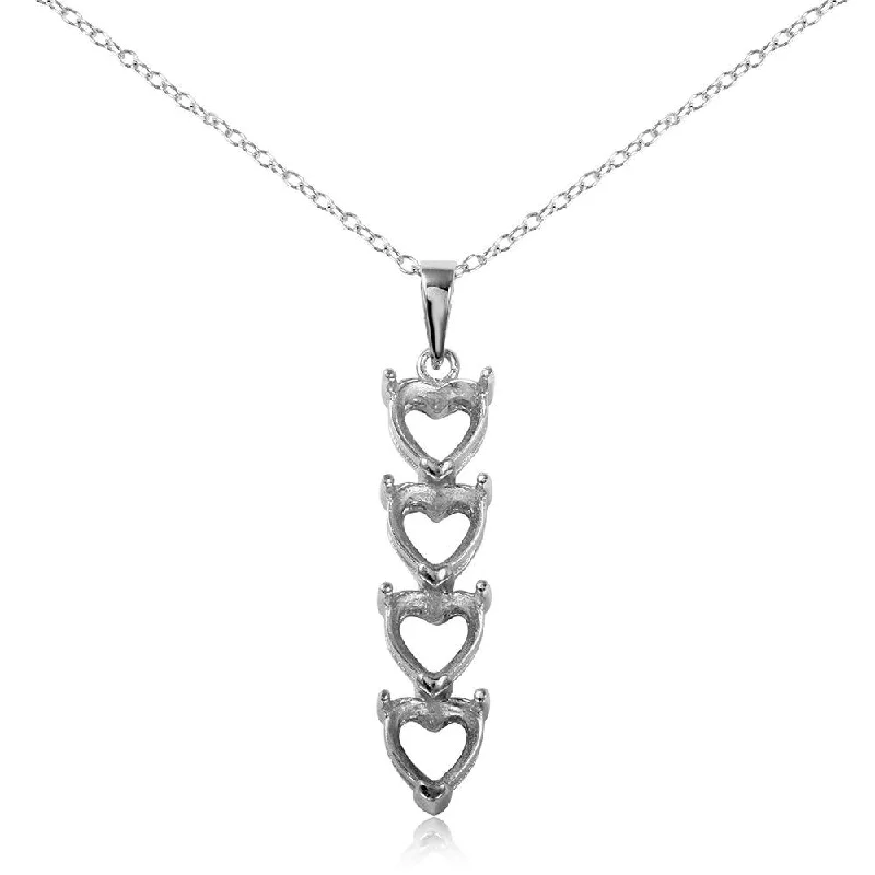 Silver 925 Rhodium Plated Personalized 4 Heart Drop Mounting Necklace - BGP00782