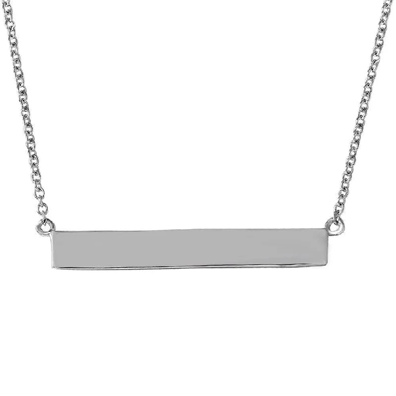 Silver 925 Rhodium Plated Rectangular Tag Necklace - STP01474RH