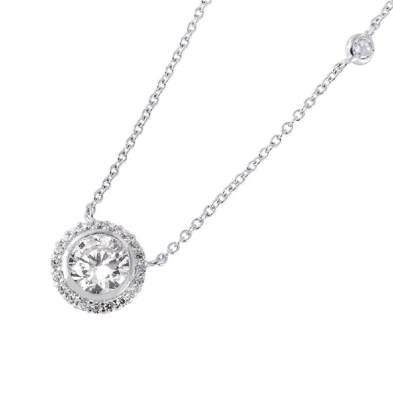 Silver 925 Rhodium Plated Round Cluster CZ Pendant Necklace - STP01423