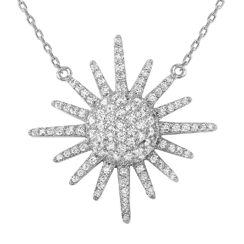 Silver 925 Rhodium Plated Sun Necklace Encrusted with CZ Stones - GMN00002