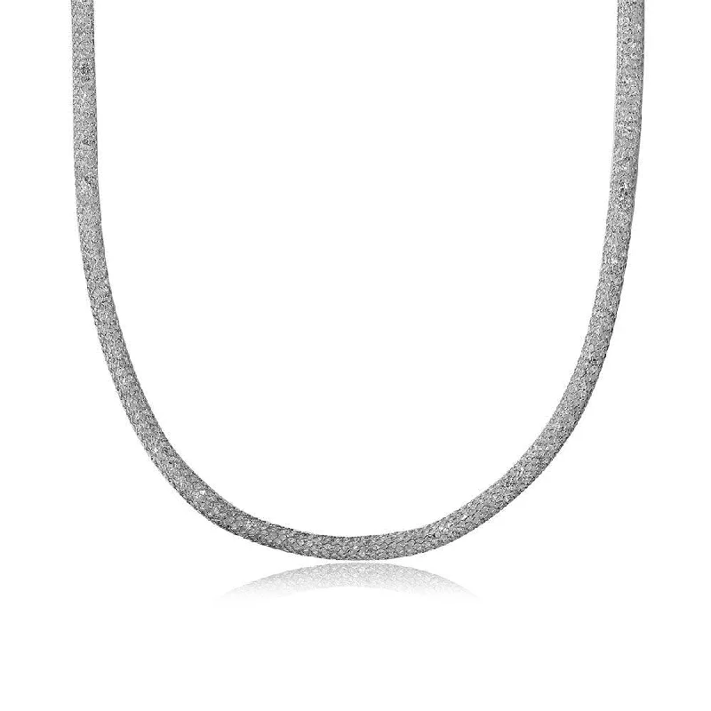 Silver 925 Rhodium Plated Thin Italian Necklace Mesh Embedded CZ - ECN00007RH