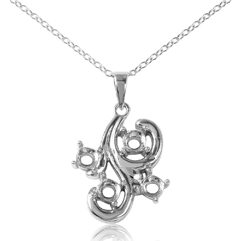 Silver 925 Rhodium Plated Wavy Mounting Necklace - BGP00910