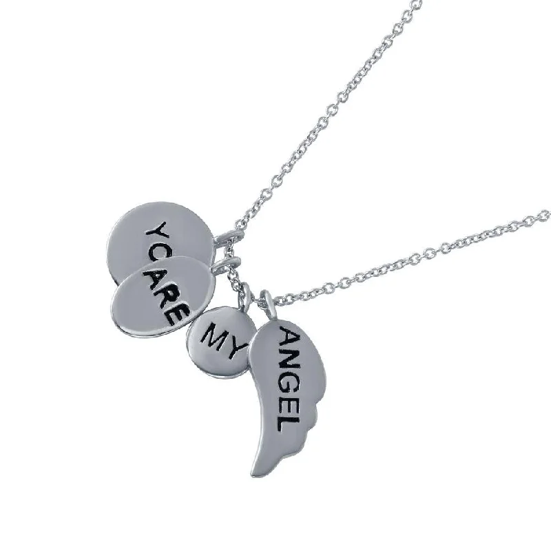 Silver 925 Rhodium Plated 'You Are My Angel' Charm Necklace - STP01490