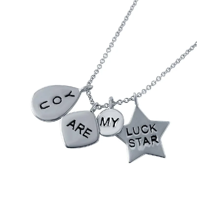 Silver 925 Rhodium Plated 'You Are My Lucky Star' Charm Necklace - STP01489