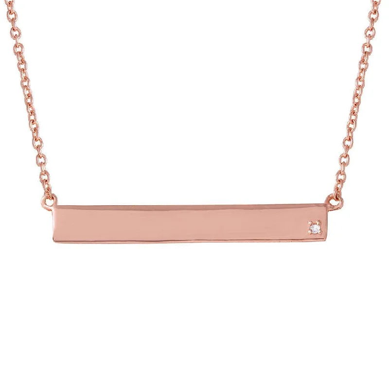 Silver 925 Rose Gold Plated Bar Necklace with Diamond - STP01476RGP