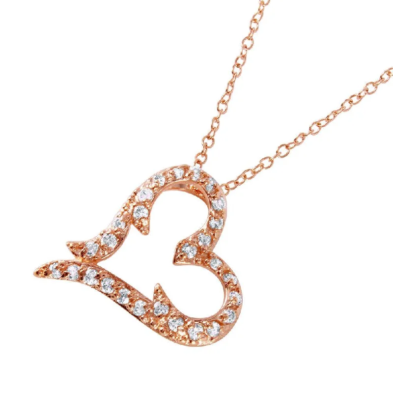 Silver 925 Rose Gold Plated CZ Heart Pendant Necklace - BGP00698