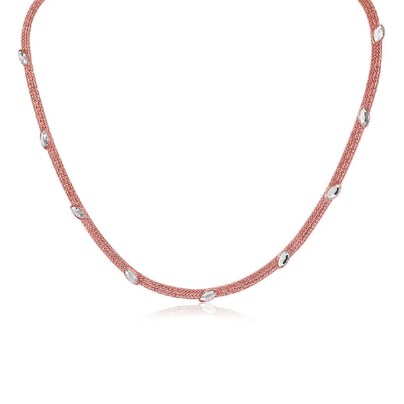 Silver 925 Rose Gold Plated Italian Necklace with Marquise Stone Crystals - ECN00009R