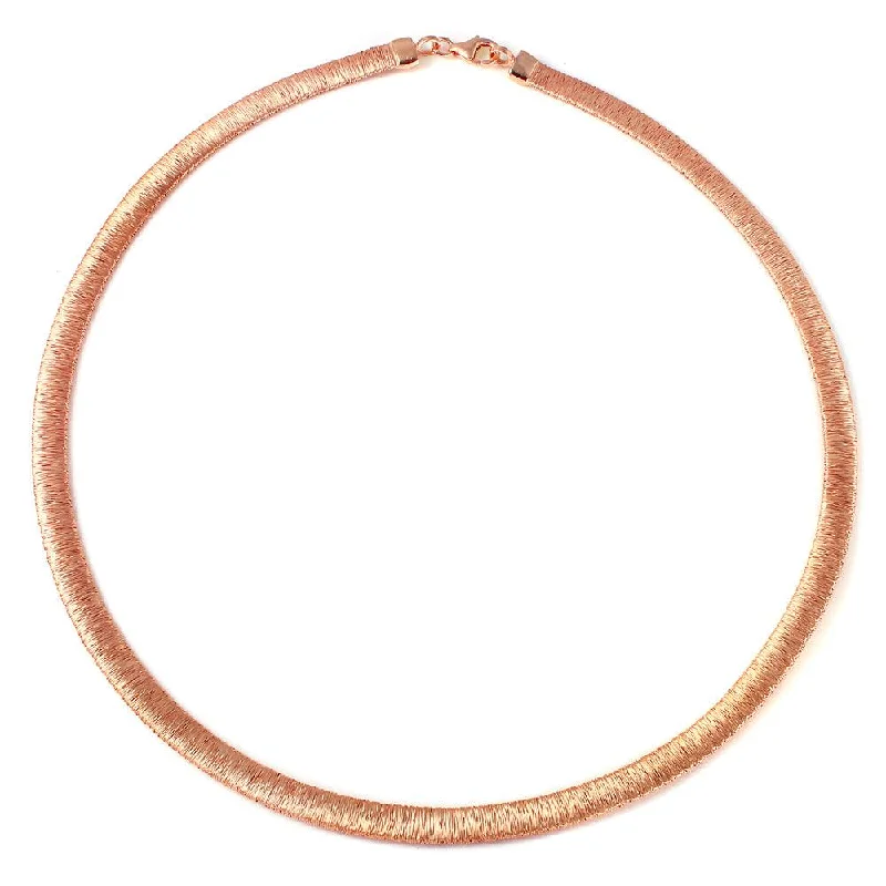 Silver 925 Rose Gold Plated Wheat Texture Italian Necklace - DIN00001RGP