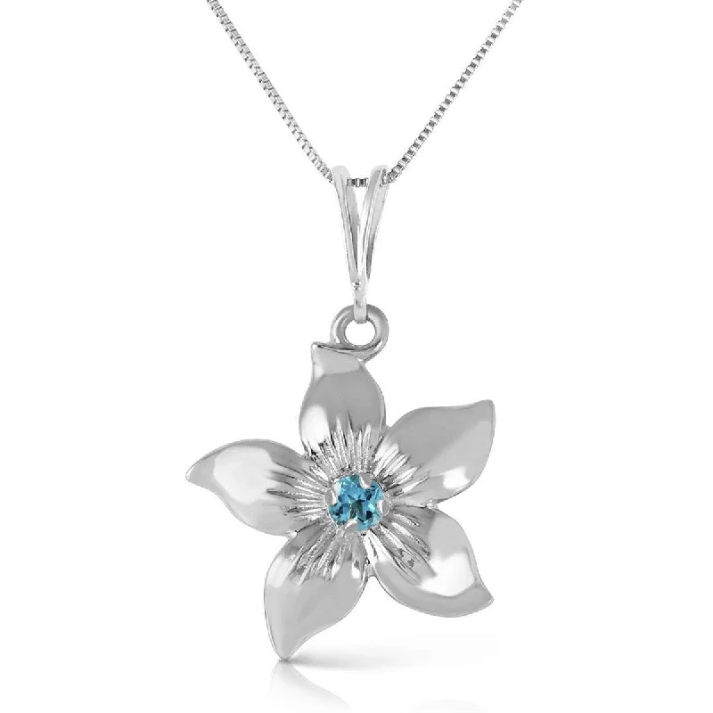 0.1 Carat 14K Solid White Gold Flower Necklace Natural Blue Topaz