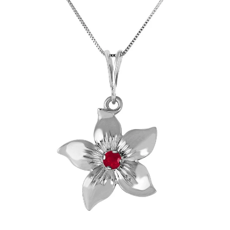 0.1 Carat 14K Solid White Gold Flower Necklace Natural Ruby