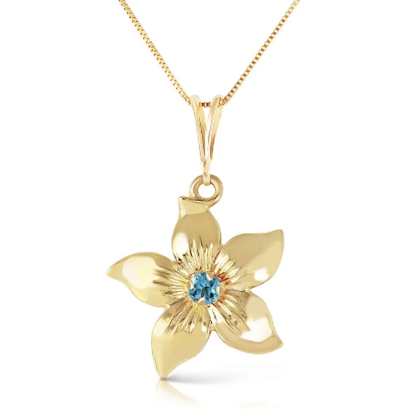 0.1 Carat 14K Solid Yellow Gold Flower Necklace Natural Blue Topaz