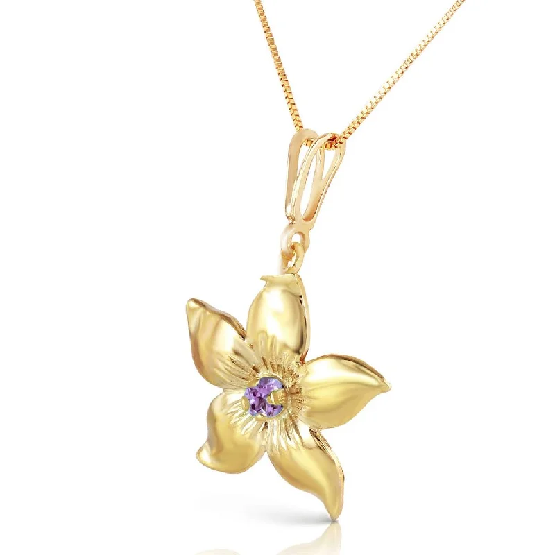 0.1 Carat 14K Solid Yellow Gold Flower Necklace Natural Purple Amethyst