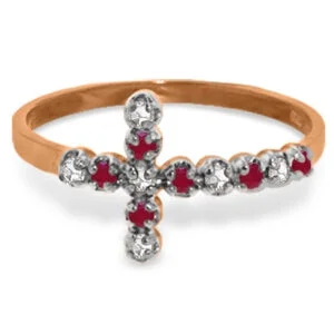 0.24 Carat 14K Solid Rose Gold Cross Ring Diamond Ruby