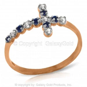 0.24 Carat 14K Solid Rose Gold Cross Ring Diamond Sapphire