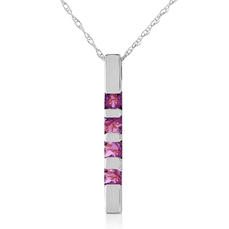 0.35 Carat 14K Solid White Gold Necklace Bar Natural Purple Amethyst