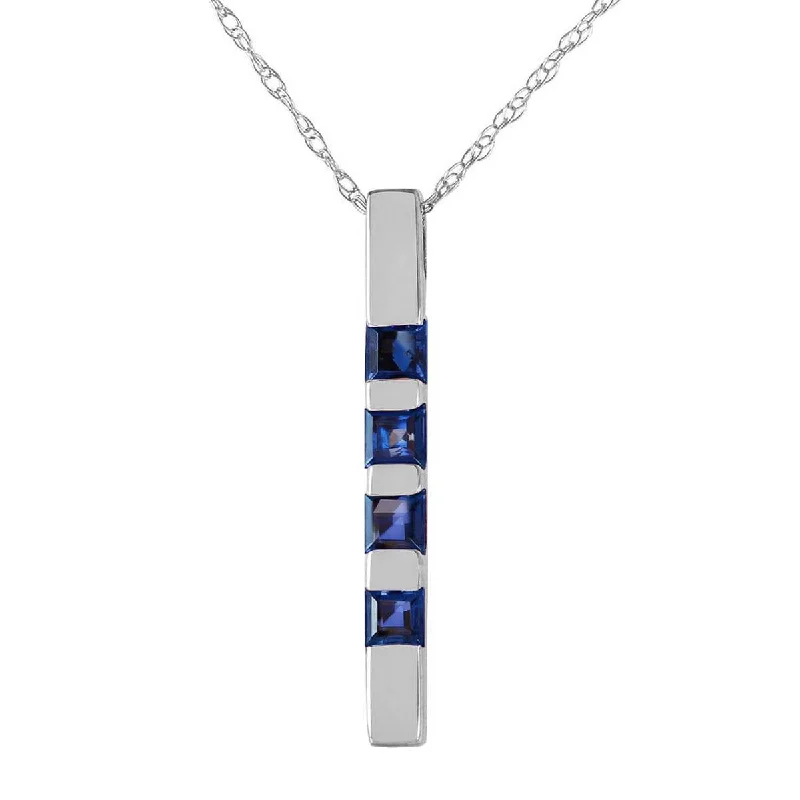 0.35 Carat 14K Solid White Gold Necklace Bar Natural Sapphire