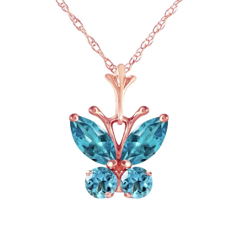 0.6 Carat 14K Solid Rose Gold Butterfly Necklace Blue Topaz